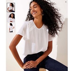 LOFT Swiss Dot Ruffle Trim Top